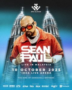 Poster rasmi konsert Sean Paul Live in Malaysia 2025 pada 10 Oktober di Idea Live Arena Kuala Lumpur