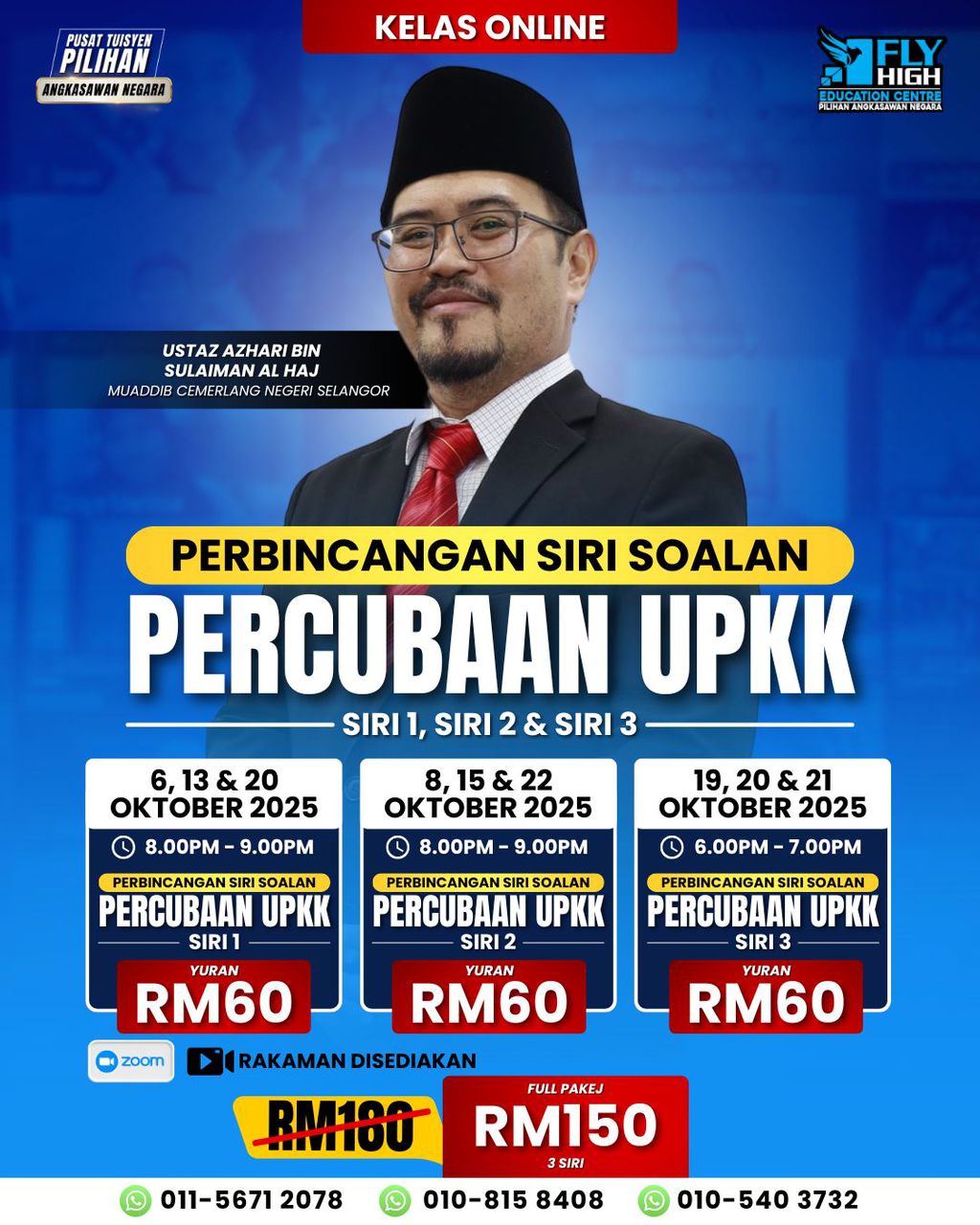 Poster promosi Perbincangan Siri Soalan Percubaan UPKK – sesi ulangkaji intensif bersama guru berpengalaman, fokus persediaan peperiksaan UPKK