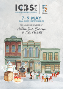 Poster rasmi International Café and Beverage Show 2026 (ICBS 2026) menampilkan tarikh 7–9 Mei di KLCC dan segmen kopi serta teh baharu.