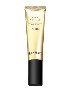 SKINMADE Star Retinal Super Skin Renewal Night Serum dengan teknologi Smart-Release Retinal dalam botol pam tanpa udara.