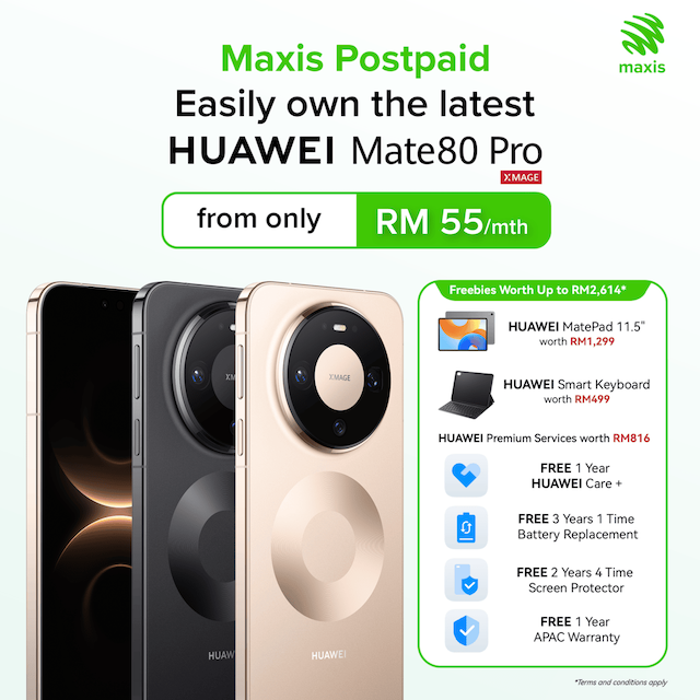 Promosi pelan Maxis untuk HUAWEI Mate 80 Pro serendah RM55 sebulan