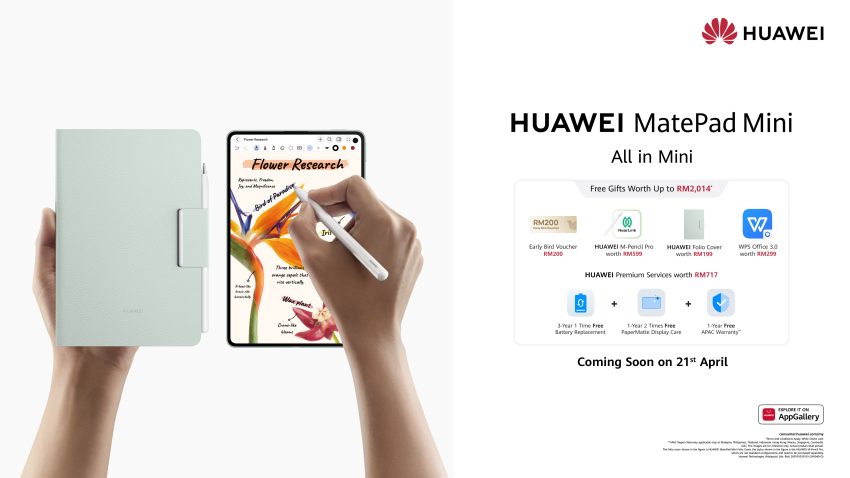 HUAWEI MatePad Mini Malaysia dengan paparan OLED PaperMatte untuk pengalaman visual selesa
