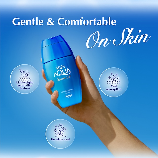 tekstur ringan Sunplay Skin Aqua sunscreen cepat meresap tanpa meninggalkan kesan putih pada kulit