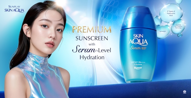 Sunplay Skin Aqua Hyaluronic Acid Serum UV sunscreen botol putih biru