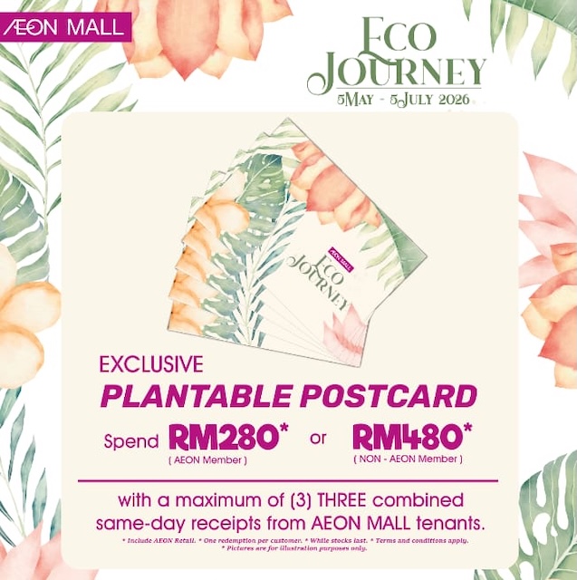 Plantable Postcard edisi terhad yang boleh ditanam di rumah sebagai sebahagian ganjaran AEON MALL Eco Journey 2026