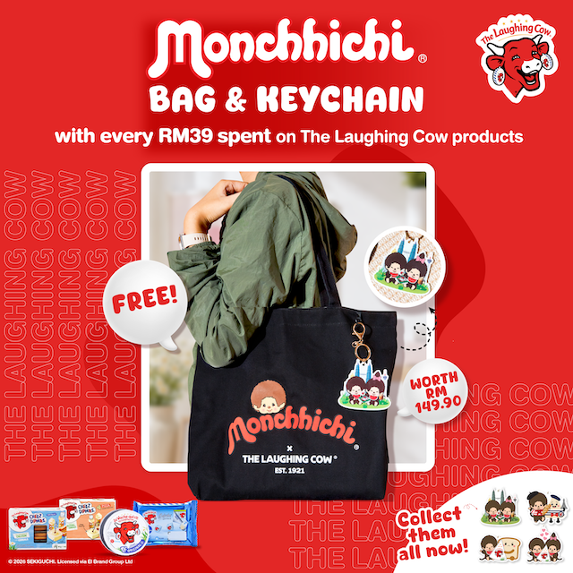 The Laughing Cow x Monchhichi koleksi beg tote edisi terhad dan rantai kunci eksklusif
