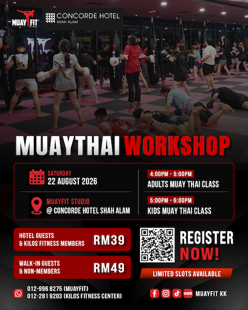 Poster Muay Thai Workshop 22 Ogos 2026 MuayFit Concorde Hotel Shah Alam