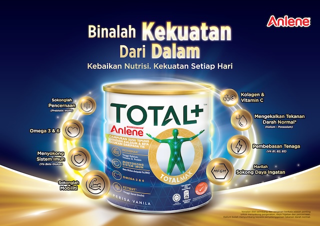 Anlene TOTAL+ Baharu dengan Beta Glukan daripada yis serta 25 vitamin dan mineral